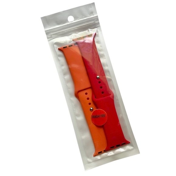 NEW 2 Silicone Sport Bands Apple Watch 38 40 41mm - M/L Red Orange - Picture 7 of 7